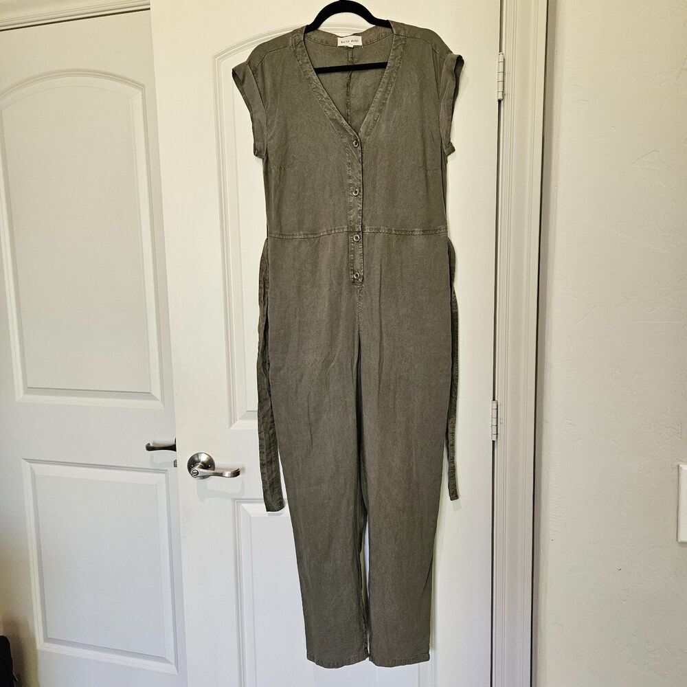Bella Dahl green short sleeve Size S Jump suit with pockets & waist belt 017 - Picture 5 of 14